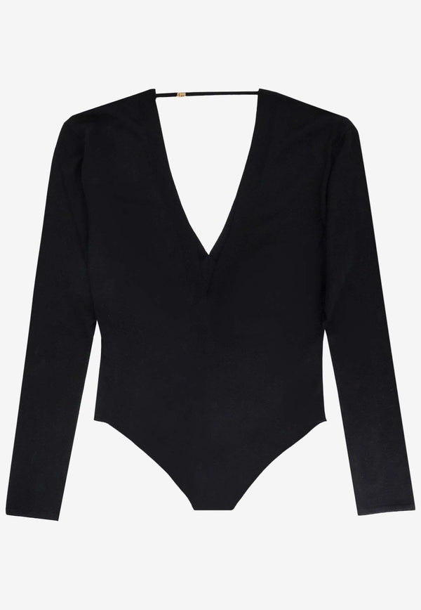 Saint Laurent V-neck Long-Sleeved Bodysuit 790090YAPK2_1000