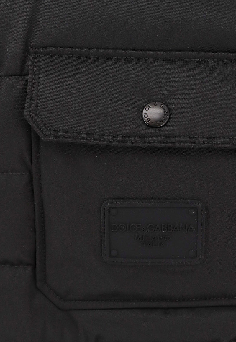 Dolce 
Gabbana Logo Patch Quilted Down Jacket Black G9BBWTFUS0D_N0000