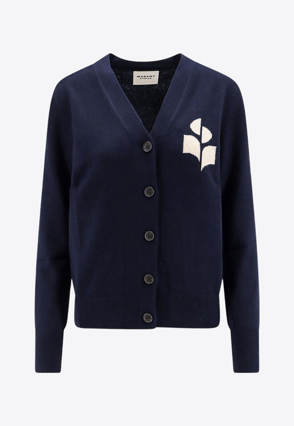 Isabel Marant Etoile Karin Logo Intarsia Knitted Cardigan Midnight Blue CA0008FAA1X05E_30MI