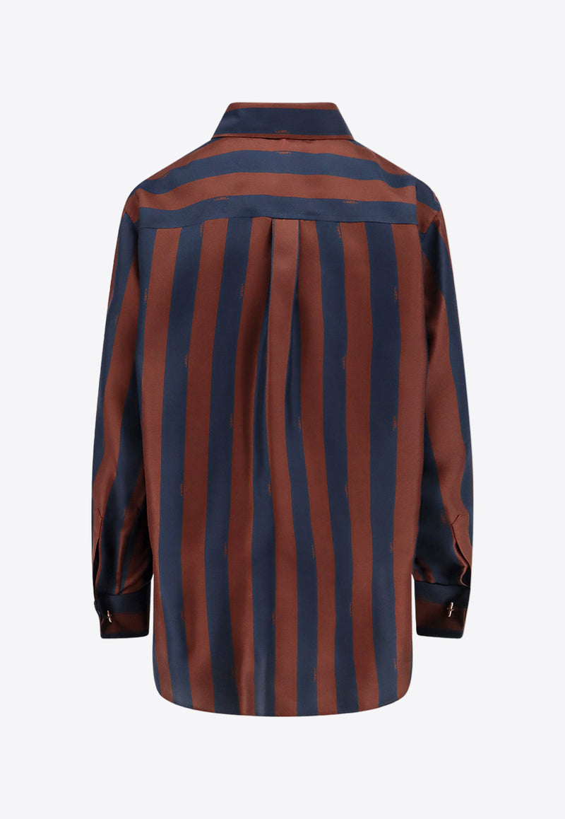 Fendi Pequin Stripes Long-Sleeved Silk Shirt Brown FS9658AWZV_F1P2U