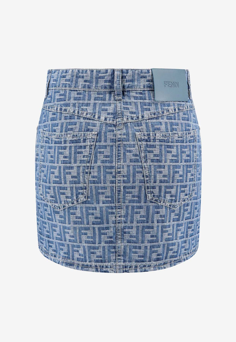 Fendi FF Jacquard Mini Denim Skirt Blue FLQ583AS8K_F1P2O