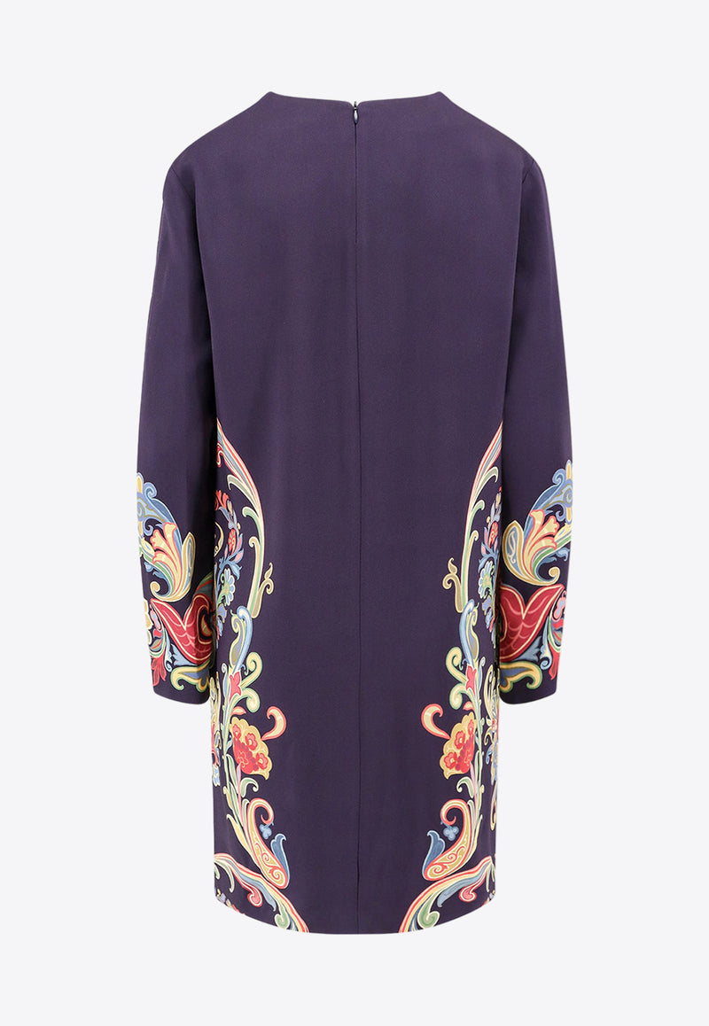 Etro Long-Sleeved Printed Mini Dress Blue WRHA015499SPD73_X0887