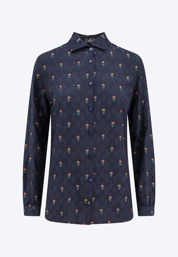 Etro Diamond Grid Long-Sleeved Floral Shirt Blue WRIA001999TJA46_B0065