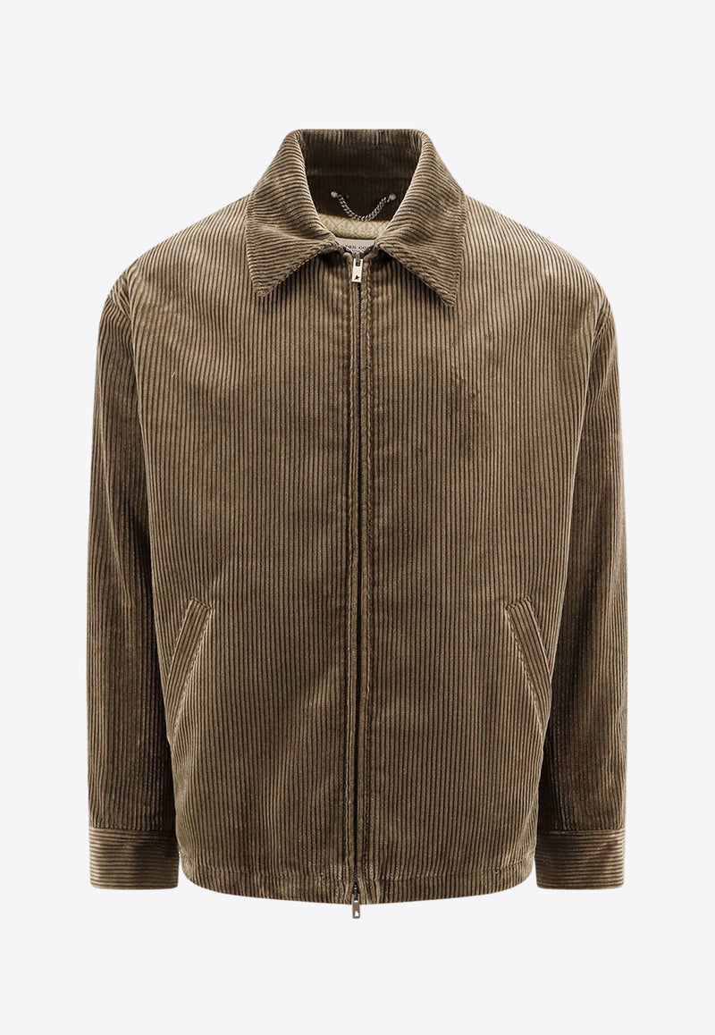 Golden Goose DB Zip-Up Corduroy Jacket Green GMP02000P001615_60529