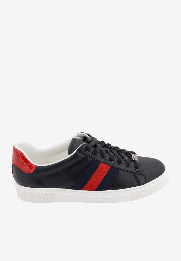 Gucci Ace Leather Low-Top Sneakers Black 757892AACAG_1096