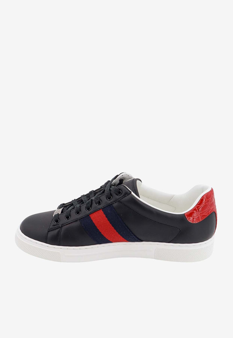 Gucci Ace Leather Low-Top Sneakers Black 757892AACAG_1096