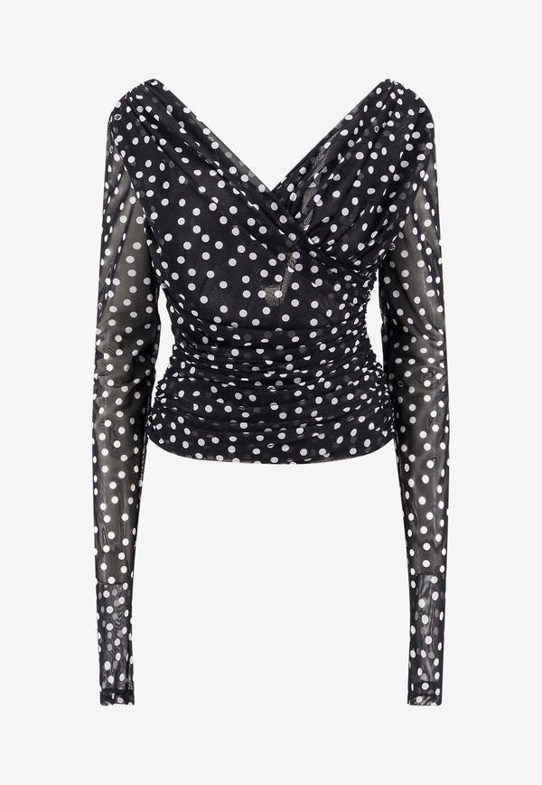 Dolce 
Gabbana Polka Dot Tulle Wrap Blouse Black F7AB5TFSRP2_HNBDW