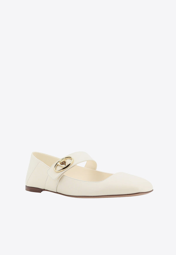 Valentino VLogo Locker Mary-Jane Ballet Flats Ivory 5W2S0JV2EEY_098