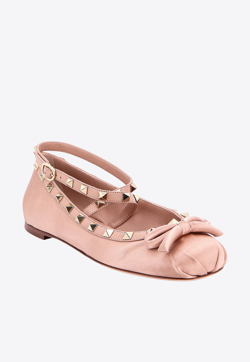 Valentino Rockstud Satin Ballet Flats Pink 5W2S0HB6SWH_GF9