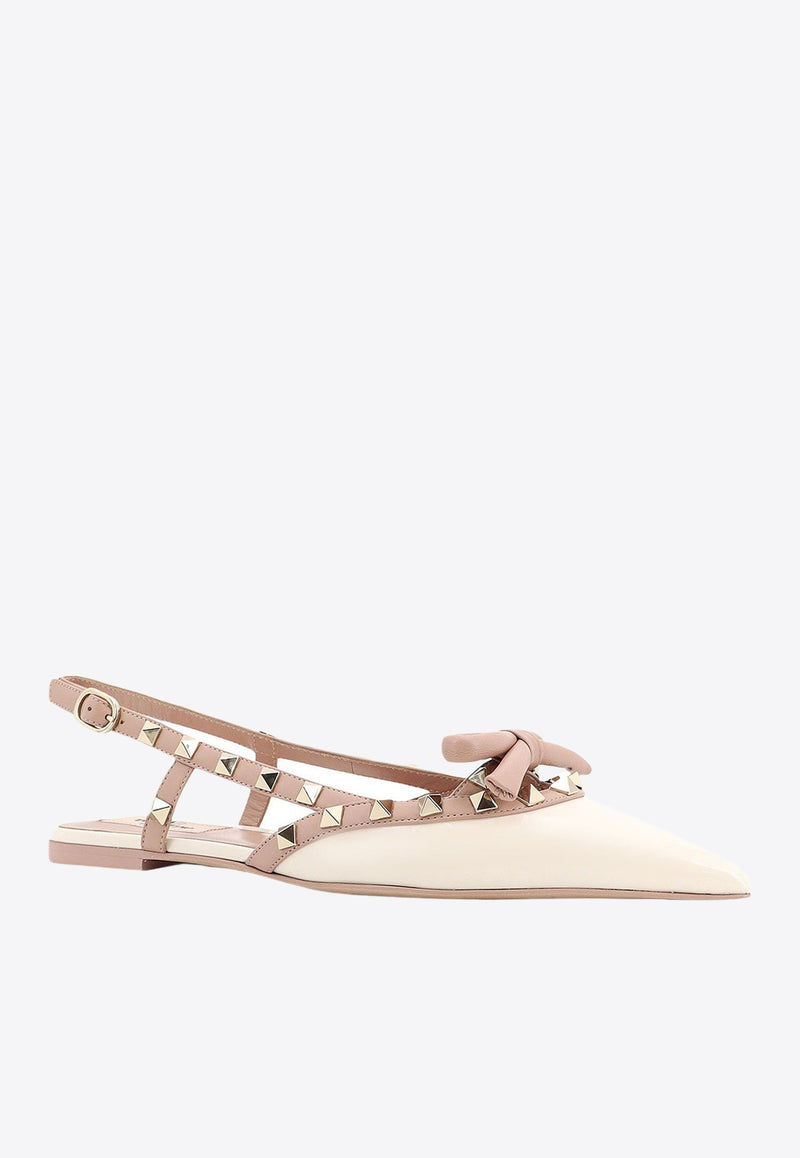 Valentino Rockstud Bow Slingback Flats in Patent Leather Beige 5W2S0IQ2TZE_C34