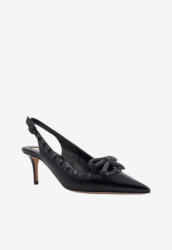 Valentino Rockstud Bow 60 Slingback Pumps in Patent Leather Black 5W2S0IB8IXH_0NO