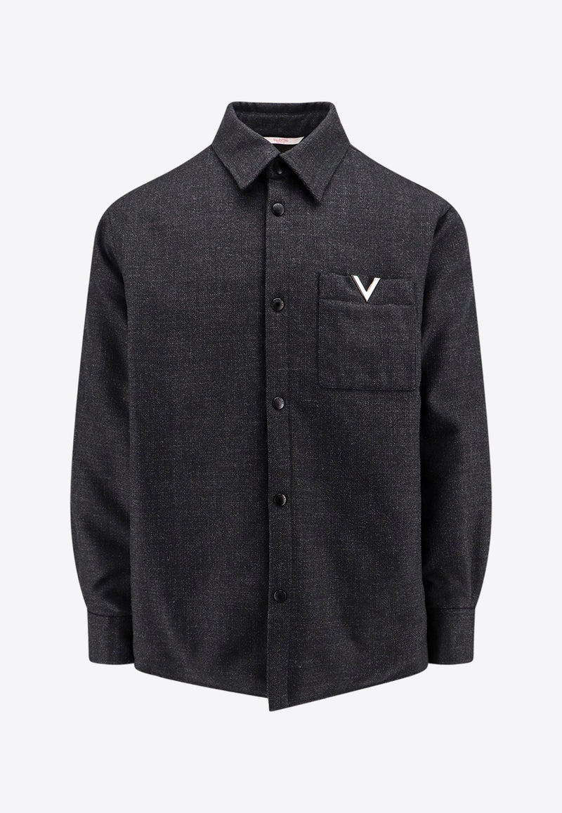 Valentino V Detail Padded Wool Shirt Gray 5V3CIO068JB_372