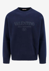 Valentino Embroidered Logo Wool Sweater Blue 5V3KC30AACF_598