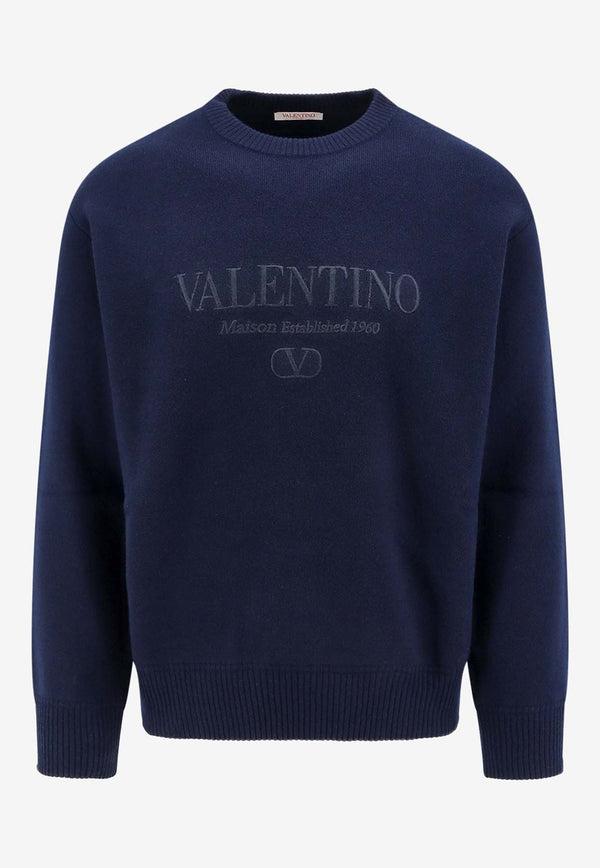 Valentino Embroidered Logo Wool Sweater Blue 5V3KC30AACF_598