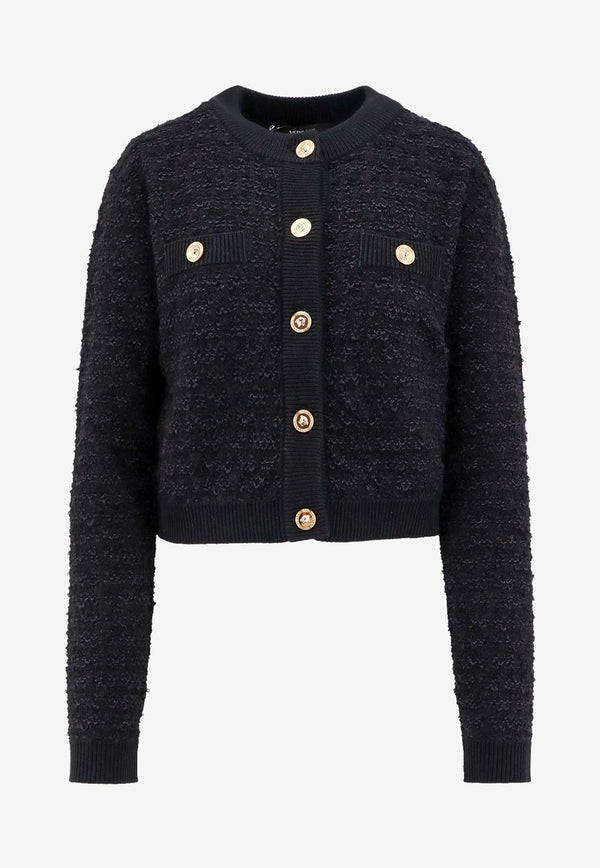 Versace Tweed Bouclé Wool Cardigan Black 10113581A11290_1B000