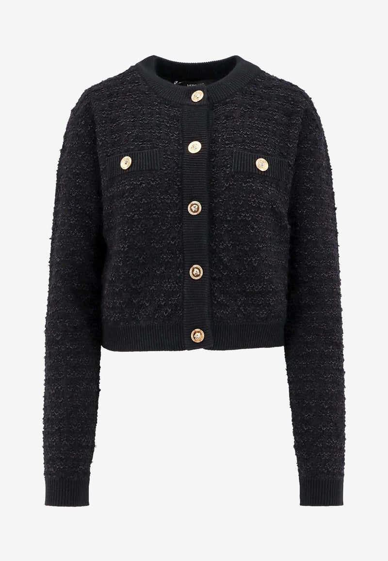 Versace Tweed Bouclé Wool Cardigan Black 10113581A11290_1B000