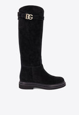 Dolce 
Gabbana DG Logo Knee-High Suede Boots Black CU1141AS915_80999