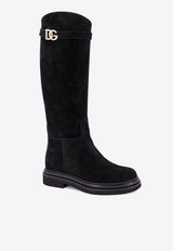 Dolce 
Gabbana DG Logo Knee-High Suede Boots Black CU1141AS915_80999