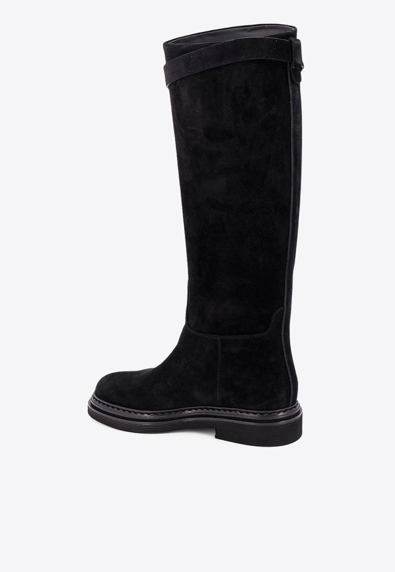 Dolce 
Gabbana DG Logo Knee-High Suede Boots Black CU1141AS915_80999