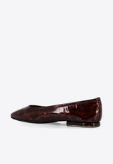 Loro Piana Primula Leopard Print Ballet Flats in Patent Leather Brown FAO6133_B4HG