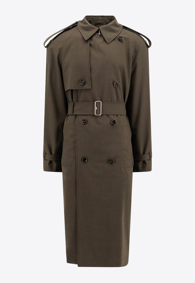 Burberry Double-Breasted Wool Trench Coat Green 8091830_A9561