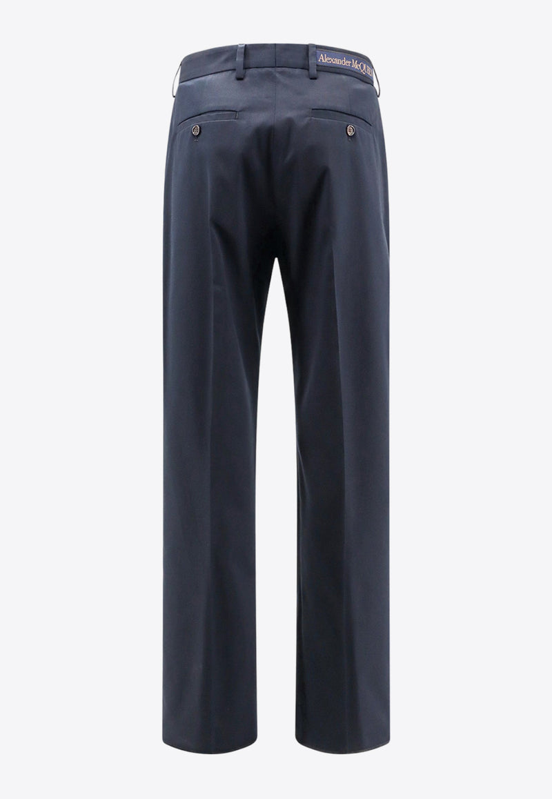 Alexander McQueen Logo Band Straight-Leg Pants Blue 794744QSAA7_4100