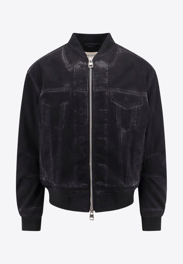 Alexander McQueen Washed Denim Bomber Jacket Black 787438QTABK_1000