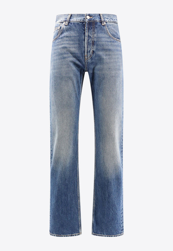 Alexander McQueen Logo Patch Straight-Leg Jeans Blue 794082QYAA5_4211