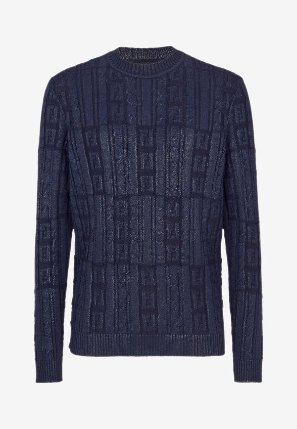 Fendi Cable Knit FF Jacquard Sweater Blue FZX091ASGO_F0H5A