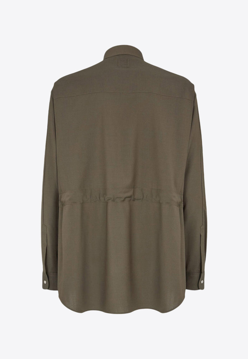 Fendi Oversized Long-Sleeved Wool Shirt Green FW1319ASCH_F03NT