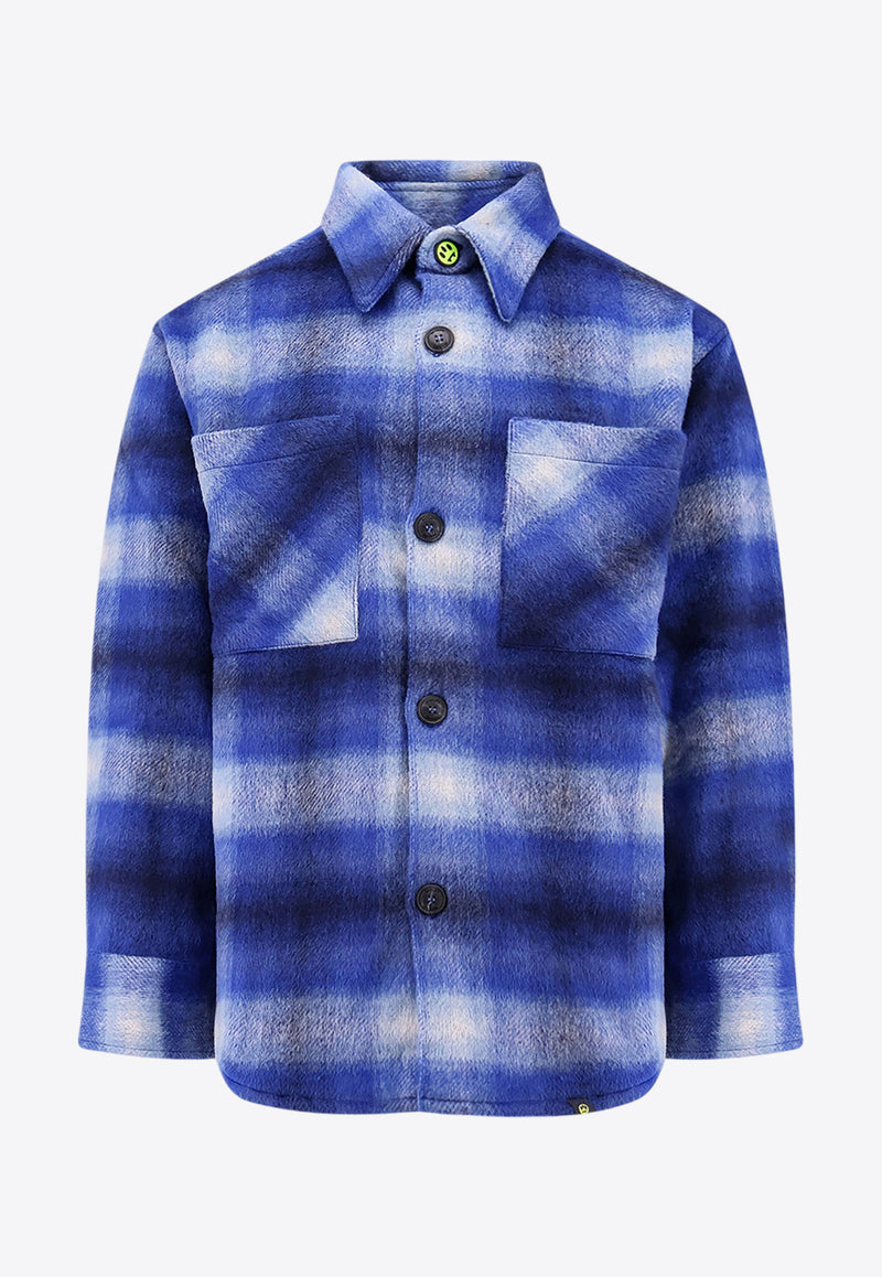 Barrow Logo Print Flannel Shirt Blue F4BWUASI072_BW013