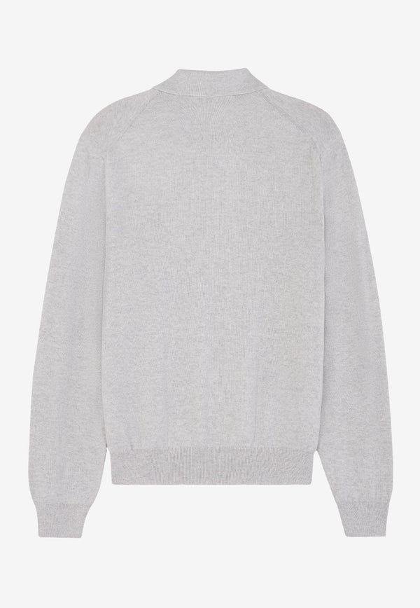 Maison Kitsuné Fox Head Patch Long-Sleeved Polo Sweater Gray MM00211KT1036_H120