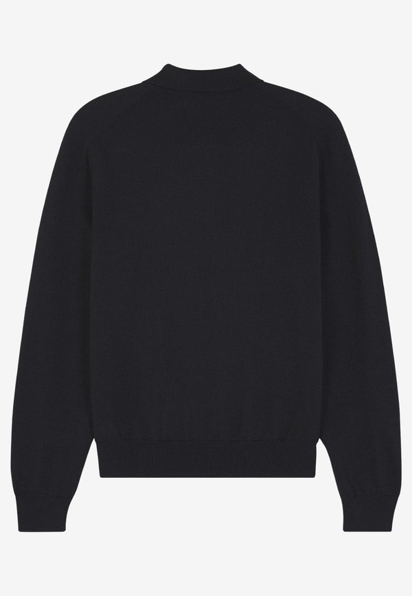 Maison Kitsuné Fox Head Patch Wool Polo Sweater Black MM00211KT1036_P199