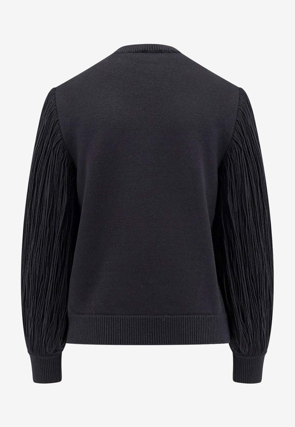 Alaïa Fringed Crewneck Wool Sweater Black AA9S03196M902_995