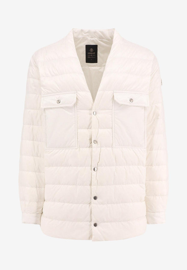 Moncler + Rick Owens Logo Patch V-neck Down Jacket White MU02D2F01_041