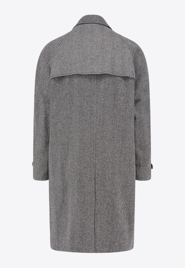 Brunello Cucinelli Single-Breasted Herringbone Trench Coat Gray MY4439137_CO152