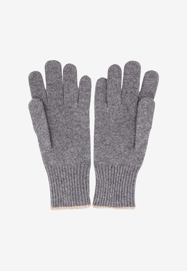 Brunello Cucinelli Rib Knit Cashmere Gloves Gray M2293118_CO218