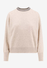 Brunello Cucinelli Long-Sleeved Monili Crewneck Sweater Beige M12190100_C9613