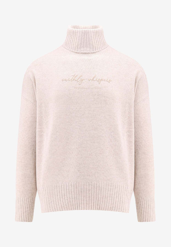 Brunello Cucinelli Turtleneck Embroidered Logo Sweater Cream M16709403_C9610