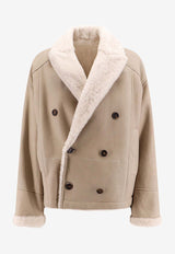 Brunello Cucinelli Reversible Double-Breasted Shearling Coat Beige MPMBP7962_C1365