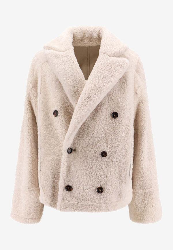 Brunello Cucinelli Reversible Double-Breasted Shearling Coat Beige MPMBP7962_C1365