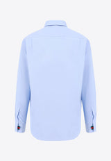 Gucci Embroidered Logo Long-Sleeved Shirt Blue 79173121131_4990