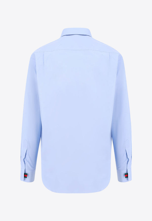 Gucci Embroidered Logo Long-Sleeved Shirt Blue 79173121131_4990