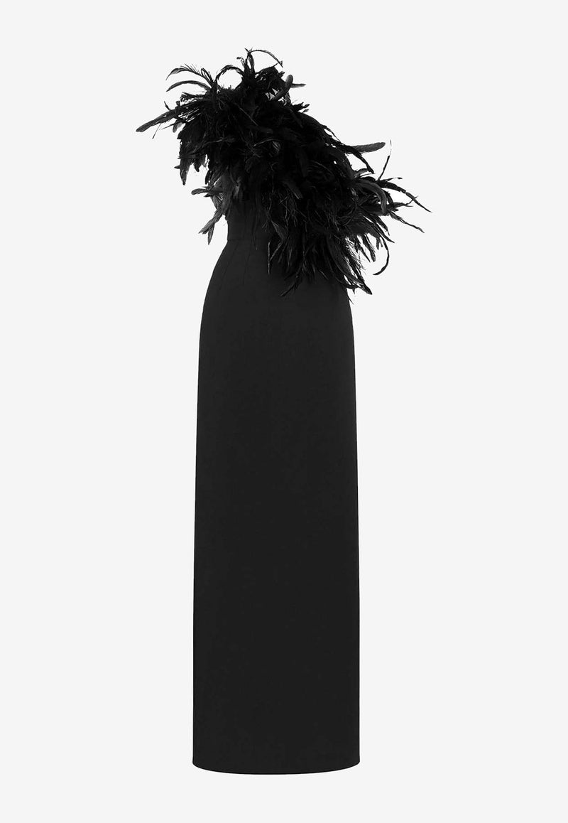 Dolce 
Gabbana One-Shoulder Feathered Gown Black F6JRFTFUIAH_N0000