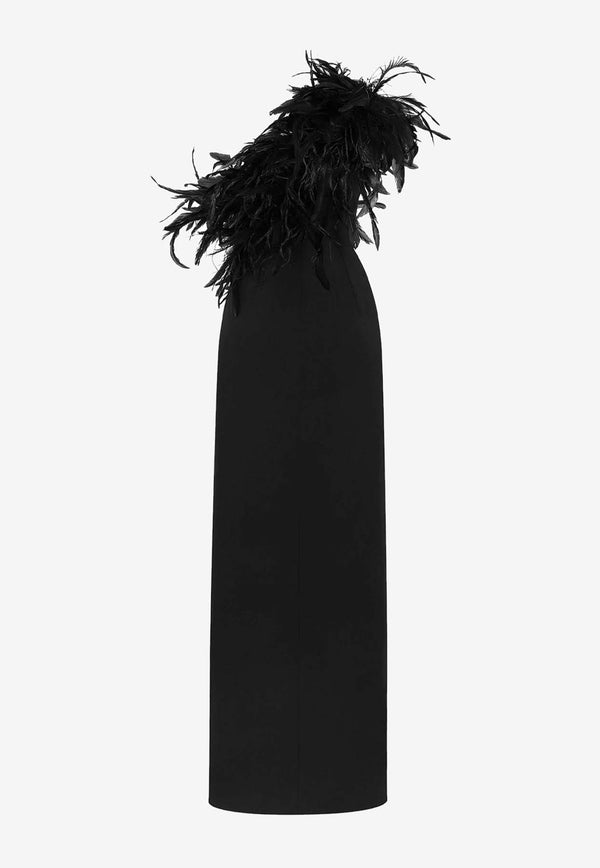 Dolce 
Gabbana One-Shoulder Feathered Gown Black F6JRFTFUIAH_N0000