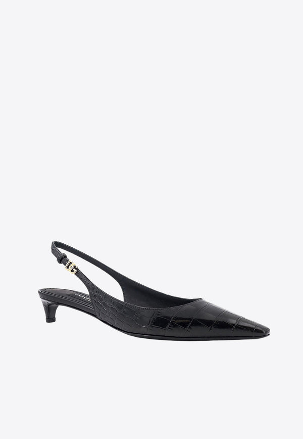 Dolce 
Gabbana 30 Croc-Embossed Leather Slingback Pumps Black CG0804A5491_8B956