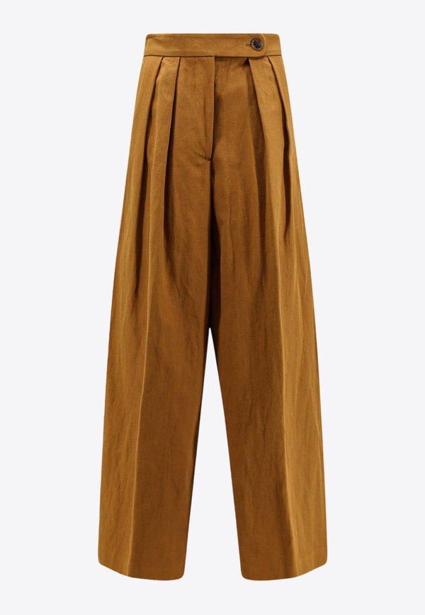 Dries Van Noten Pleat-Front Wide Leg Pants Brown 2420109059245_105