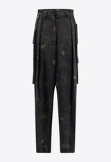 Dries Van Noten Floral Print Silk Cargo Pants Black 2420109109068_900