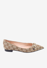 Gucci Horsebit GG Canvas Pointed-Toe Flats Beige 7865912HK80_9763