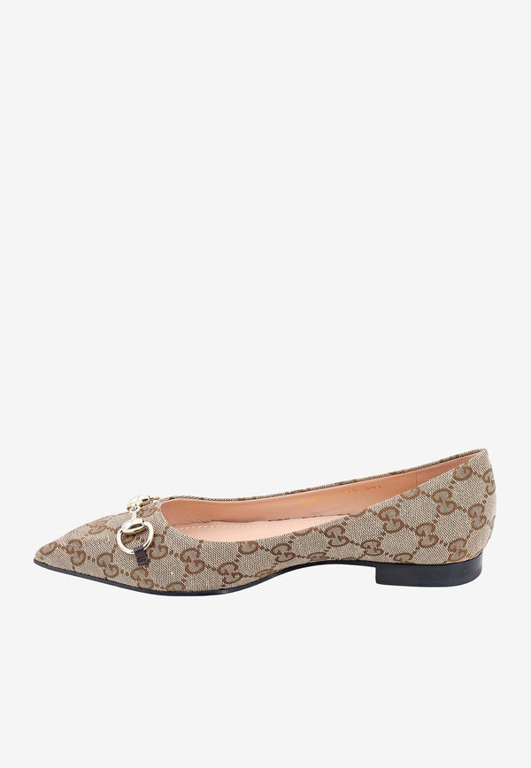 Gucci Horsebit GG Canvas Pointed-Toe Flats Beige 7865912HK80_9763